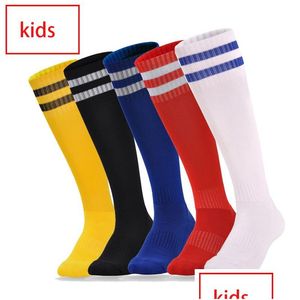 Sports Socks Futebol infantil com padrão listrado Knee High Soccer Anti Slip Stocking Trusox Outdoor Kids Towel Drop Dat entre Dhdui