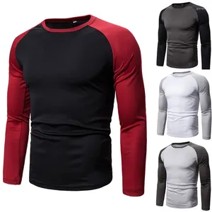 Men's T Shirts 2023 Fashion Color Block T-Shirt Long Sleeve Round Neck Tee