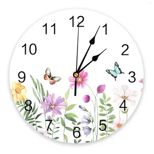 Wall Clocks Spring Flower Butterfly Large Kids Room Silent Watch Office Home Decor 10 Inch Hanging Gift