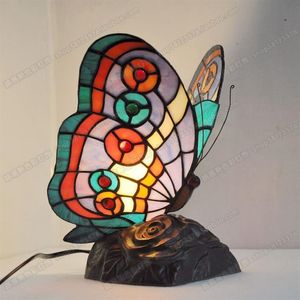 Schmetterlings Nachttisch Lampe Schlafzimmer Lampe Wohnzimmerstudium von europäischen Tierlampen Tiffany Glass New235U