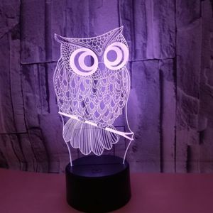 Dotknij pilota lampa wizualna USB Kreatywne kolorowe 3D Małe światła nocne Owl LED LED Lights Prezent Świąteczny 211c