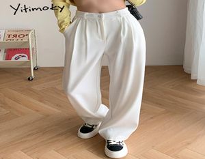 Yitimoky White Suits Pants for Women Elegant Office Ladies Wide Leg Stried Bagy Black Work Korean Style Pants CX2385985