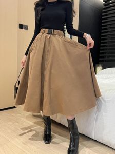 24 Women's Skirts buckle waist belt decoration zipper half skirt nylon oversized hem 1221