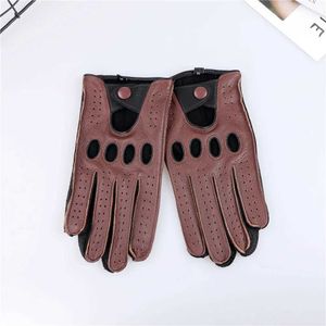 Fingerlösa handskar högkvalitativa äkta fårskinn läderhandskar mäns höstvintermotocykel körhandskar med hål andas ST23L231223