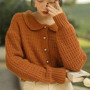 Malhas femininas Cardigan Cardigan Sweaters Sweaters Autumn Winter Temperamento vintage Sweater laranja casual solto