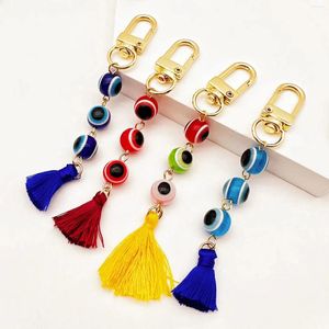 Nyckelringar Lucky Turkish Evil Eye Keychain Charm Harts Beads Tassel Key Ring Women Accessories