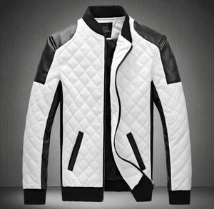 デザイナージャケットメン039SスタンドカラーPUレザージャケットコート黒と白の色マッチする大型オートバイレザー2172786
