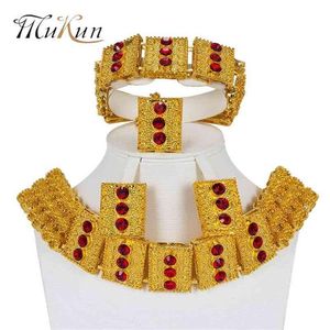 Mukun Turkiet Big Nigeria Women smycken set Dubai Gold Color Jewelry Set Bridal Wedding African Beads Accessories Design3083