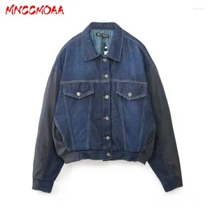 Frauenjacken MncCmoaa Frauen 2024 Herbst Vintage Patchwork Lose Denim Baseball Jacke Mantel Frauen lässig übergroße Outwear Damen Damen Damen