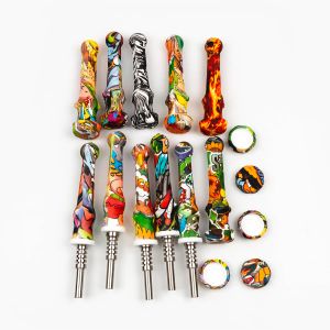 Silicone Nectar nector Collector Mini Straw Smoking Water Pipes with Titanium Nail For accessories Dab Rig bongs Pipe ZZ