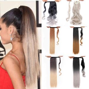 22 Inch False Ponytail Ombre Clip On hair Long Synthetic Fake Curly Pony Tail Hair Extension pony fastened Queendom259G