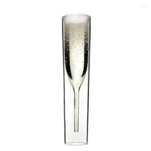 Şarap Gözlükleri 2 PCS 100ml Cam Şampanya Flüt Düğün Partisi Bar için Çift Duvar Kokteyller Kupası