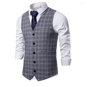 Men's Vests Suit Vest Men Slim Fit Business Causal Plaid Waistcoat Mens Wedding Party Office Formal Classic Vintage