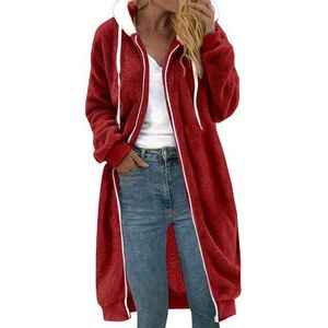 Damenjacken Frauen modische Langschläfe feste Pocket Cardigan Knopf Sweater Strick leichte Wintercoat mit Kapuze.