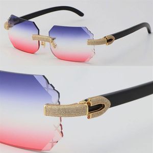 2022 New Factory Whole Micro-paved Rimless Luxury Diamond Set Sunglasses Black Buffalo Horn Sun Glasses Rocks Metal Frame Male175m