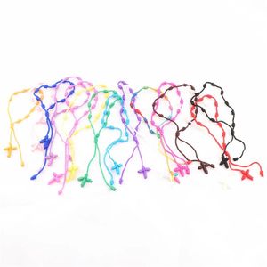 Bangle Wholesale 50pcs/lot Cross Handmade Weave Rope Cuff Bangle Bracelets For Children Girls Boys Multicolor Size Adjustable