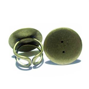 Anello anello di dito regolabile per perline Anello di ciottolo Blank con cuscinetto piatto da 16 mm Brass unica di gioielli unica anello intero che produce ID 8130212N