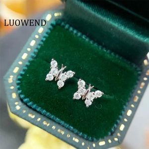 Stud LUOWEND 100% 18K White Gold Women Stud Earrings Real Natural Diamond Earring Fashion Butterly Shape Luxury Lady Jewelry