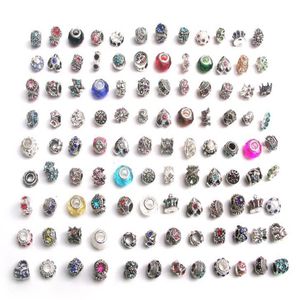 100pcs LOT Mix Style Style Colorful Strass Metal Metal Big Hole Breads Charms Crystal Glass Fit Fit European Bracelet Jewel247E