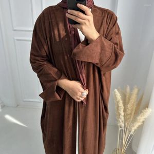 Ethnic Clothing Autumn Winter Velvet Cardigan Open Abaya Sleeve With Slit High Quality Islamic Wholesale Kimono Muslim Women Dress