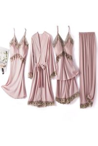 Women039S Sleepwear Robe 5 PCS Set Suit spets brud brudtärna klänning sexig badrock pyjama casual woman klänning mode långa nattp1104787