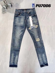 Erkek mor kot tasarımcı istiflenmiş uzun pantolon ksubi yırtılmış high cadde marka yama deliği denim düz moda sokak kıyafeti mikro elastik kot hip-hop fermuar deliği