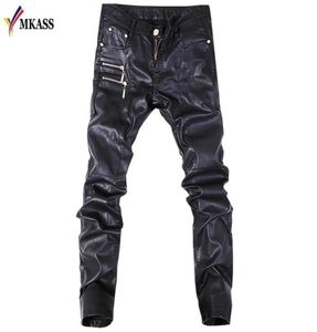 Autumn Biker Skinny Men gothic punk mode faux läderbyxor pu spännen hiphop dragkedja svarta byxor manliga män039s8611353