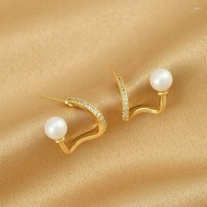 Stud Earrings Female S925 Silver Needle Temperament High Sense Geometric Pearl Niche Design