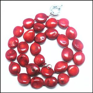 Necklaces 1PC Fashion Natural red sea coral irregular beads necklace chains semi precious stone jewelry 17.5 inch length Handmade knotted