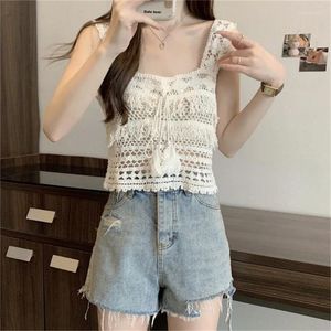 Tanques femininos elegantes tanques de cultivo de malha de crochê Mulheres Summer Hollow Out Camisole Vest Girls Casual Casual Color Sólida Camisa Diária