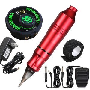 Машина полная ротационная татуировка Hine Pen Set Set Tattoo Kit LCD Power Pedal Постоянный макияж Hine Assortm