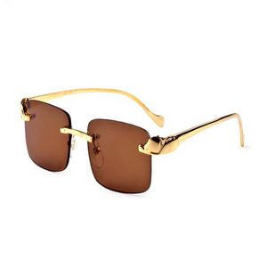 Novos óculos de sol sem aro para mulheres copos de sol de grande porte saguão de metal as pernas dobradas retro lentes marinhas mensagens esportivas