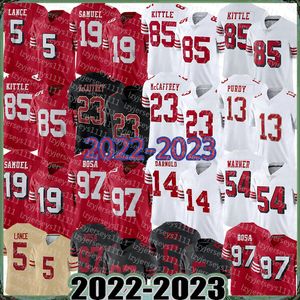 Brandon Aiyuk George Kittle Football Jerseys kvinna San Francisco''49ers''23 Christian McCaffrey Deebo Samuel Brock Purdy Niners Nick Bosa Sam Darnold Fred