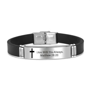 Cross Bracelet Christian Religious Bangle Jesus Scripture Quote Bible Verse Inspiring Faith Silicone Bracelets Men Jewelry Gift285K