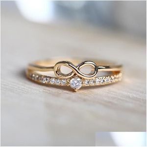 Bröllopsringar Delikat guld 8 Infinity Cross Crystal Zircon Ring for Woman Fashion Stapble Dainty Fine Jewelry Anniversary Drop Del Dhvu6