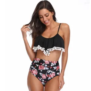 Frauen Badebekleidung Top Ruffle Rose Frauen Push Up Brust Bikini Set Patchwork Biquini Sexy Schwimmsommer -Strandanzug Kleidung