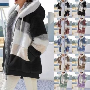 Jaqueta de grandes dimensões para mulheres 2023 Novo outono de inverno quente de pelúcia com capuz de capuz Lady Lady Outerwear Roupas feminina