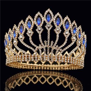 Modna kryształ metalowy Big Crown Tiaras Pink Wedding Crown Hair Bejdia Pageant Diadem Queen King Crown W0104270E