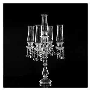 Ljushållare Partihandel Tall K9 5Arms Crystal Glass Candelabra Dekorativa bröllopsdekoration Centerpieces för hemdroppleverans Gar DH42O