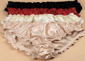 3PCSLOT Quality Women039S Silk Panties Ruffle Crepe Satin Antibiotic Lowwaist Trigonometric Troses Plus Size 2011124844649