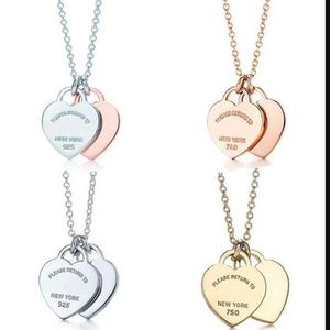 Klassisk 925 Sterling Silver Necklace Double Heart Pendant Women's Fashion Jewelry Original 11 High Quality Return 210621286f