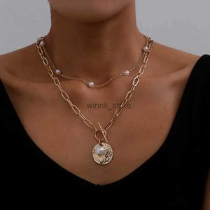 Pendant Necklaces Vintage Pearl Necklace Aesthetic Chain on the Neck Pendant Jewelry Gifts for Women Golden Accessories Girls wholesaleL231223