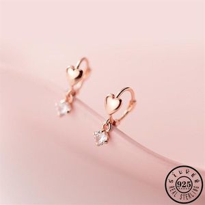 Hoop Huggie 925 Sterling Silver Cubic Zirconia Stone Pendant Hoops örhängen Rose Gold Color Small Heart Ear Rings Earings Jewelr284q