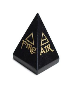 Naturalna czakra czarna obsydian rzeźbiona kryształowa leczenie piramida grawerowana Reiki 4 Elemental Ziemi Wody Air Fire z torebką2796640
