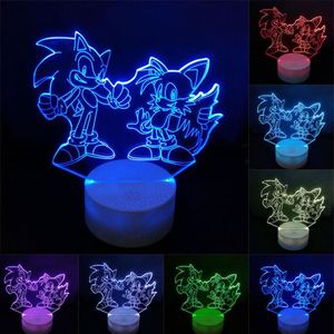 Sonic Action Şekil 3D Masa Lambası LED'i değiştiren Hedgehog Sonic Miles Model Oyuncak Aydınlatma Yenilik Gecesi Light2417