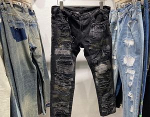 Pics reali 22s jeans lavati pesanti distruggono pantaloni di jeans uomini donne pantaloni in tessuto pesante moda6978655