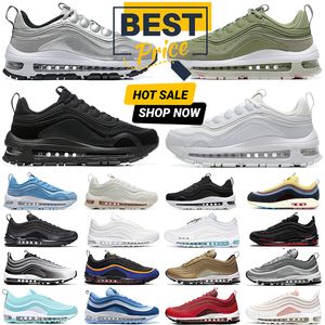 Designer Air 97s 97 Futura Running Scarpe triplo bianco blu bianco Olive Crean Sneaker in argento Metallic Sneakers per uomini e donne