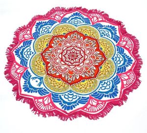 147147cm Round Yoga Mat Handduk Tapestry Tassel Decor med blommor Mönster Cirkulär TABLECLOTH STRAND PICNIC MAT3862880