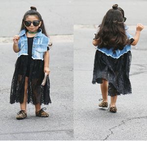 Brandneue Mode Herbst Baby Denim Girl Kleid Girl Spitzenkleid mit Cowboy Coat Spitzenrock 3t bis 8t5410190