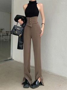 Women's Pants ADAgirl Brown High Waist Women Harajuku Korean Style Classic Slim Office Ladies Trousers Y2k Retro Wide Leg Flare Leggings